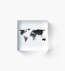 World Map Space Stars Black and White Acrylic Block