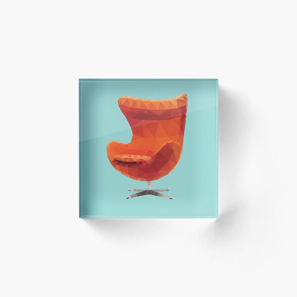 Orange Arne Jacobsen Egg Chair Polygon Art Acrylic Block