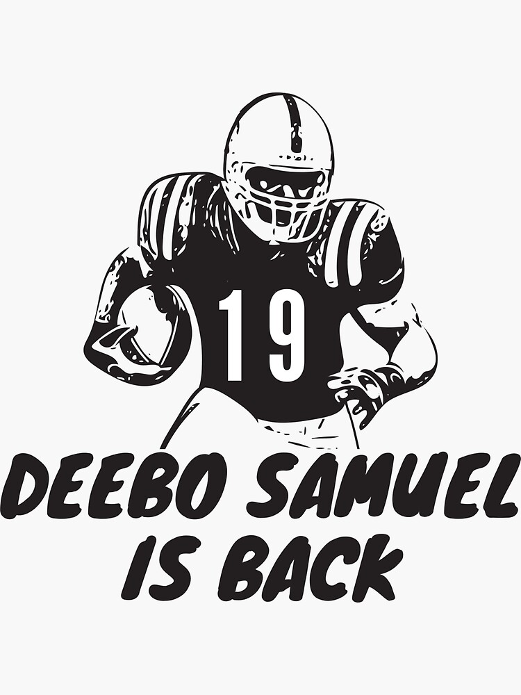 "deebo samuel is back - black and white " Sticker for Sale by MovieHub
