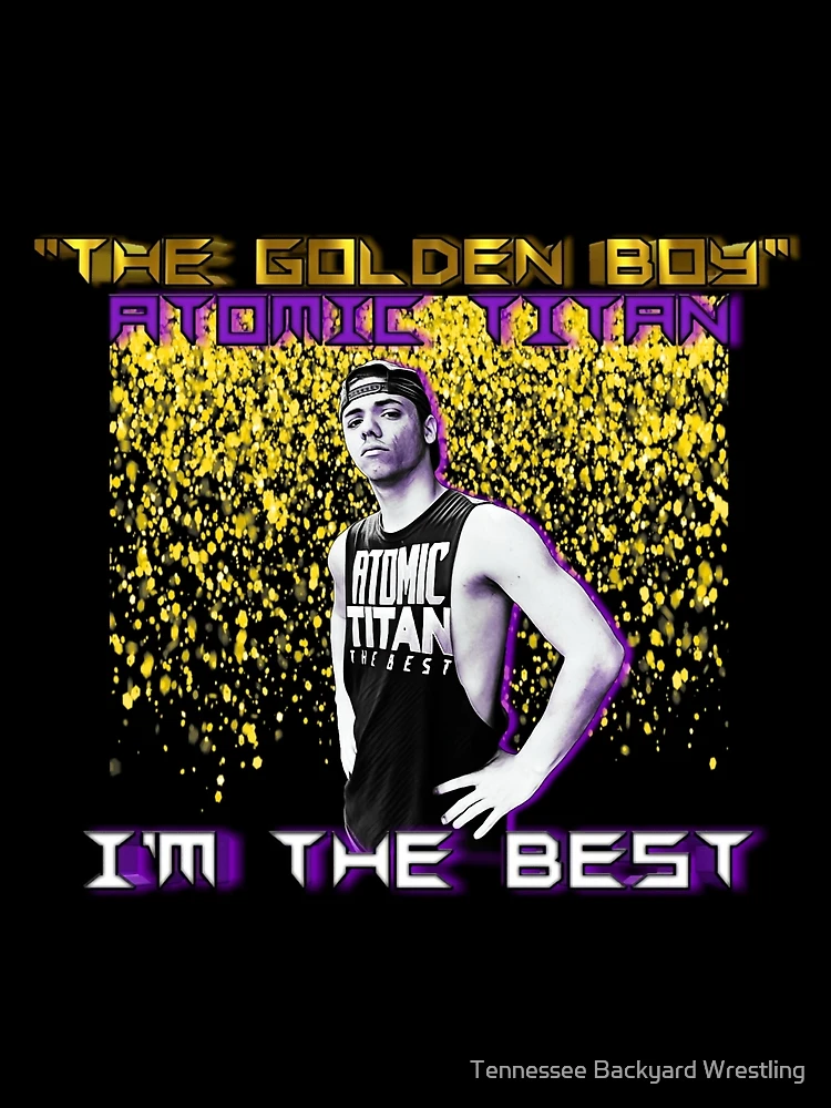 Thumbnail 4 von 4, Grafik T-Shirt, Das Golden Boy Atomic Titan Merchandise designt und verkauft von Tennessee Backyard Wrestling.