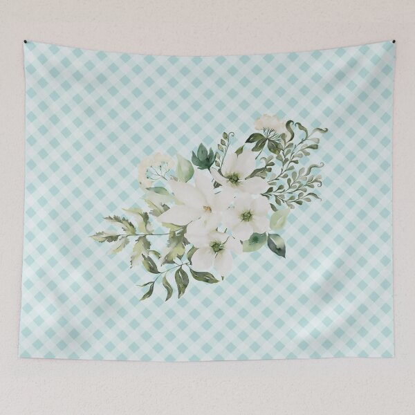 Item preview, Elegant watercolor painted florals and gingham, cottagecore aesthetic collection 2 of 3 white florals designed and sold by Orianah.