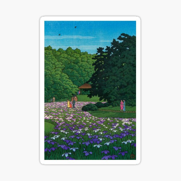 Item preview, Iris Garden at Meiji Shrine, Tokyo Japanese Woodblock Print Vintage East Asian Art by Kawase Hasui designed and sold by TeeARTHY.
