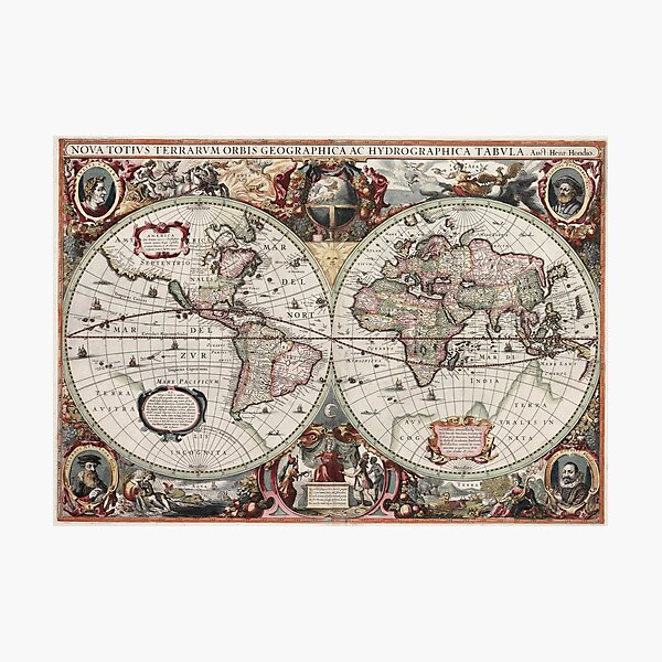 Vintage Maps Of The World. Geographic and Hydrographic Map of the Whole World Photographic Print