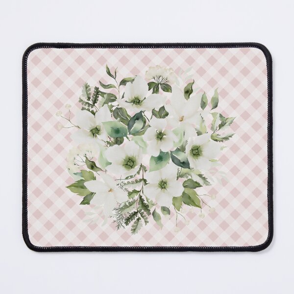 Item preview, Elegant watercolor painted florals and gingham, cottagecore aesthetic collection 1 of 3 white florals designed and sold by Orianah.