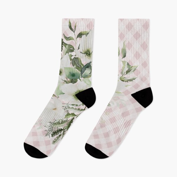 Item preview, Elegant watercolor painted florals and gingham, cottagecore aesthetic collection 1 of 3 white florals designed and sold by Orianah.