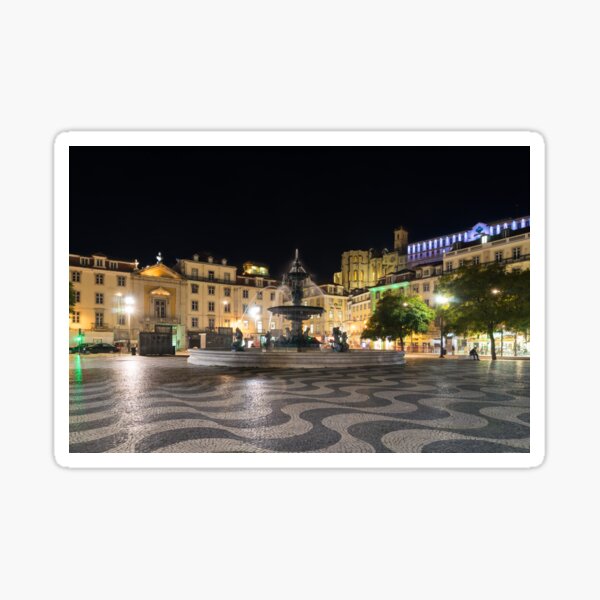 Item preview, Waves and Lights - Rossio Square in Lisbon Portugal at Night designed and sold by Georgia Mizuleva.