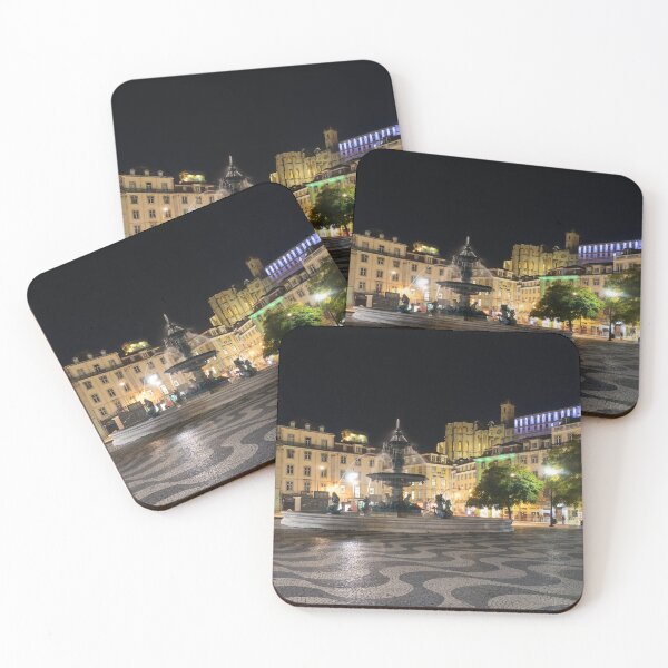 Item preview, Waves and Lights - Rossio Square in Lisbon Portugal at Night designed and sold by Georgia Mizuleva.