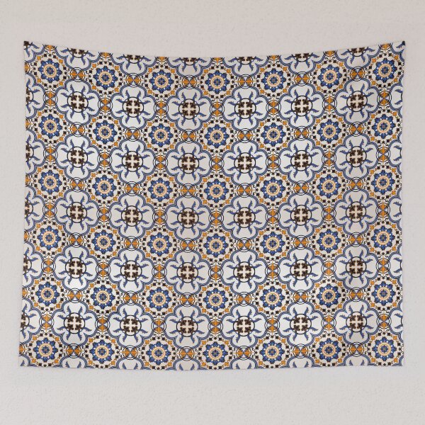 Item preview, Vintage Portuguese Azulejo Blue Yellow Pattern designed and sold by Citronelladesig.