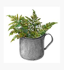 Mug with fern leaves Photographic Print