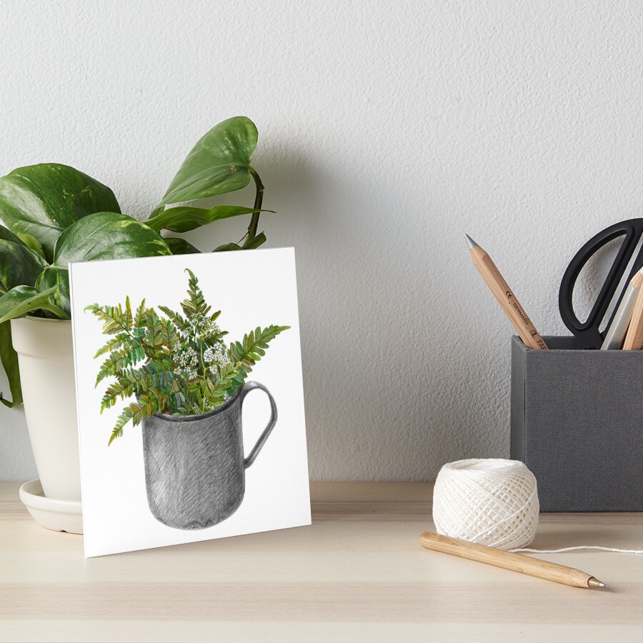 Mug with fern leaves Art Board Print