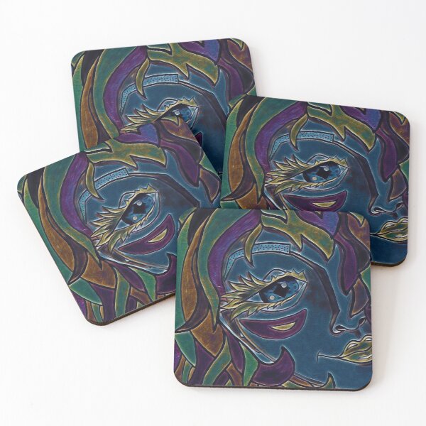 Item preview, Dark Blue Lady portrait, edited watercolour drawing designed and sold by MariDaniArt.