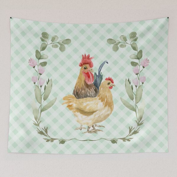 Item preview, Beautiful hen and rooster, florals and gingham, cottagecore aesthetic. Chickens are awesome collection, 1 of 3. designed and sold by Orianah.