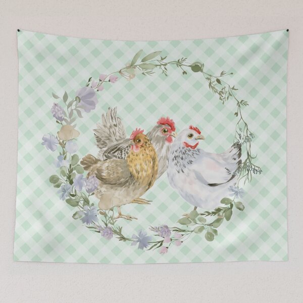 Item preview, Beautiful hen and rooster, florals and gingham, cottagecore aesthetic. Chickens are awesome collection, 2 of 3. designed and sold by Orianah.