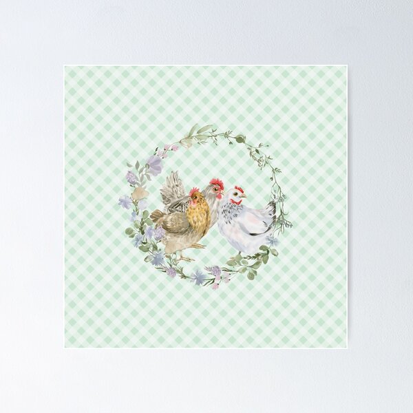 Item preview, Beautiful hen and rooster, florals and gingham, cottagecore aesthetic. Chickens are awesome collection, 2 of 3. designed and sold by Orianah.