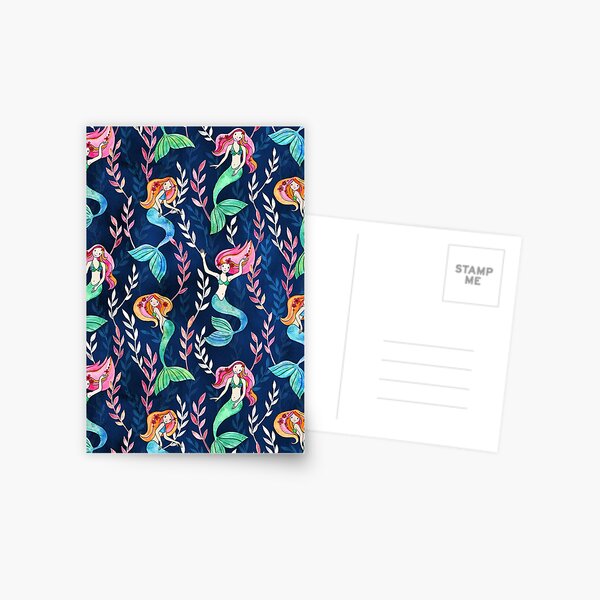 Merry Mermaids in Watercolor Postcard