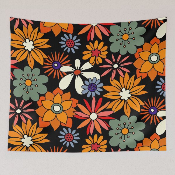 Artikelvorschau, Retro 1960er orange und gelbes Blumenmuster entworfen und verkauft von DEC02.