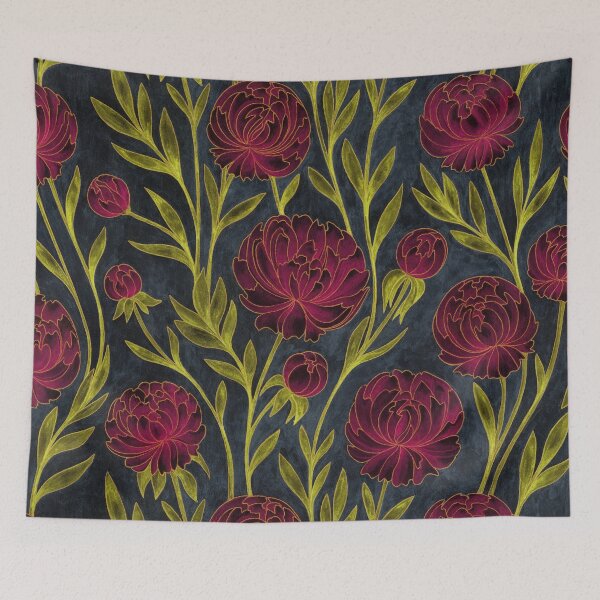 Item preview, Bright Burgundy Peony Flowers With Golden Contours designed and sold by IrinaIkar.