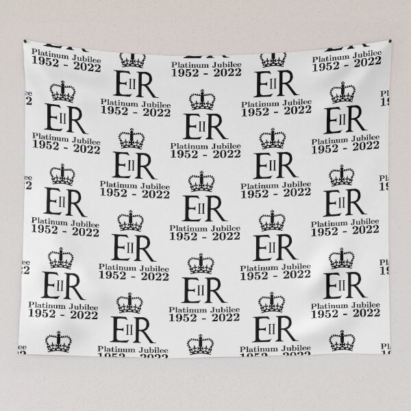 Item preview, E II R Elizabeth Regina Platinum Jubilee crown logo with dates in black designed and sold by PinkPositiveT.