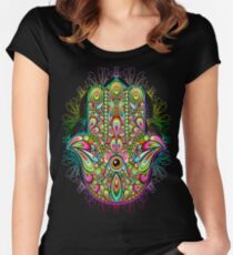Hamsa Fatma Hand Psychedelic Amulet Women's Fitted Scoop T-Shirt