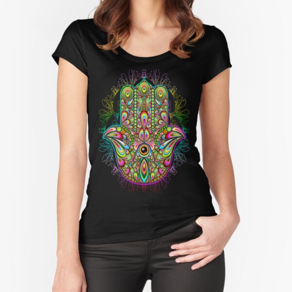 Hamsa Fatma Hand Psychedelic Amulet  Fitted Scoop T-Shirt