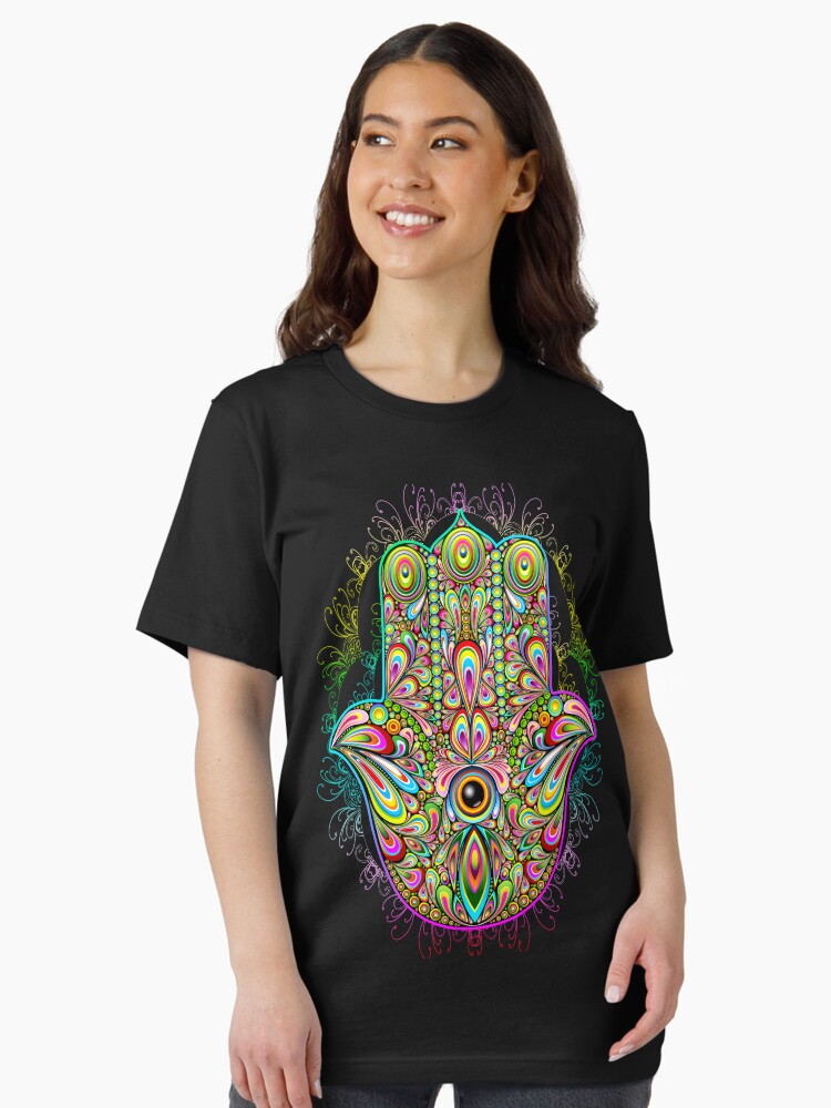 Thumbnail 2 of 7, Essential T-Shirt, Hamsa Fatma Hand Psychedelic Amulet designed and sold by BluedarkArt.