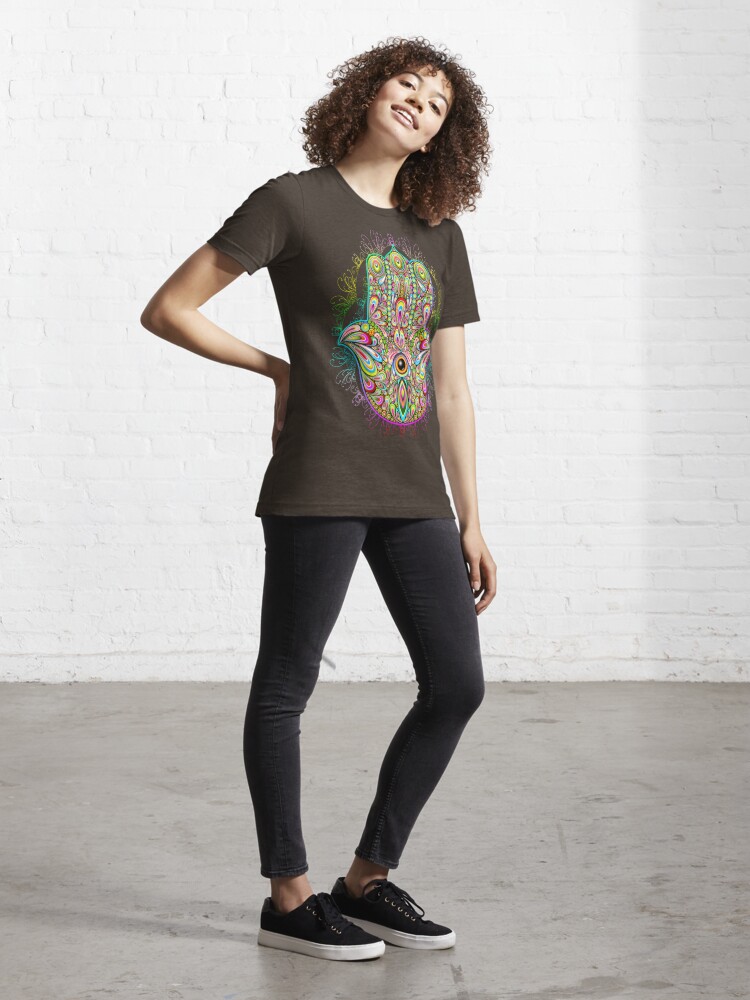 Alternate view of Hamsa Fatma Hand Psychedelic Amulet  Essential T-Shirt