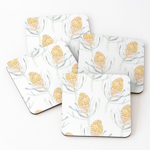 Item preview, Seamless Mustard Proteas on White designed and sold by Crimson-thyme.