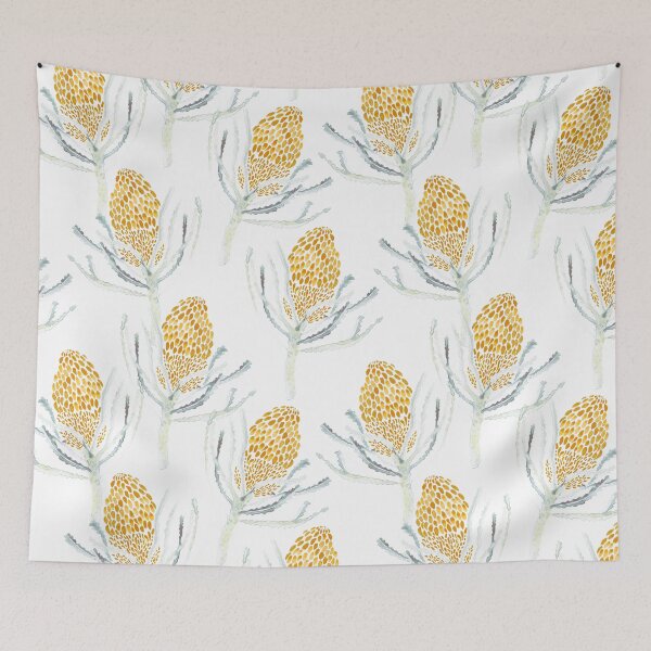 Item preview, Seamless Mustard Proteas on White designed and sold by Crimson-thyme.