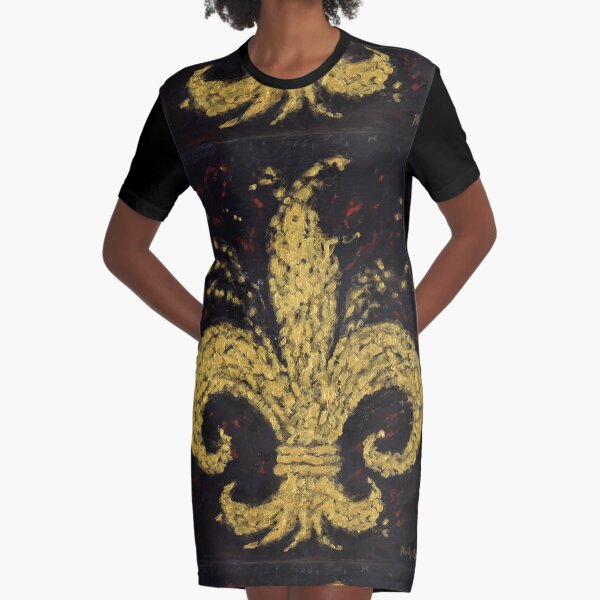 Gold Fleur De Lys Graphic T-Shirt Dress