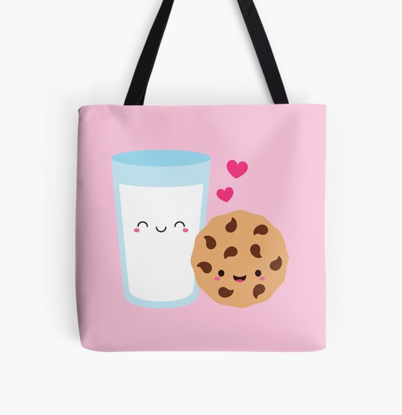 Happy Cute Milk Glass and Cookie All Over Print Tote Bag