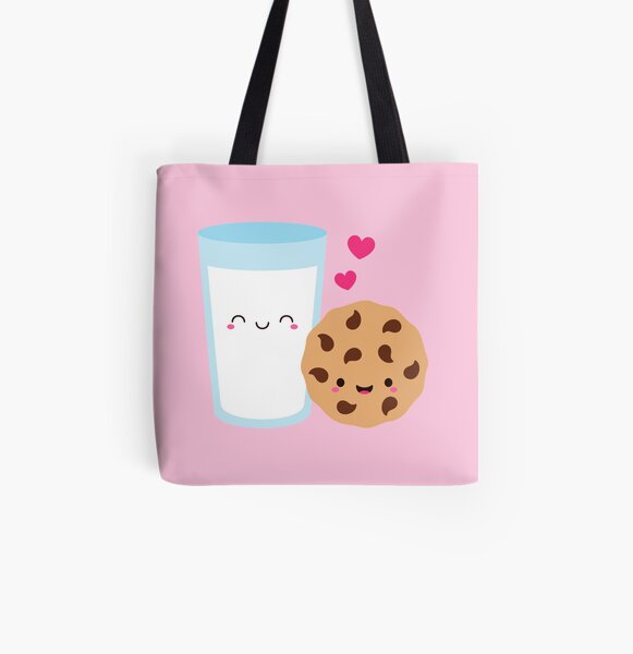 Happy Cute Milk Glass and Cookie All Over Print Tote Bag