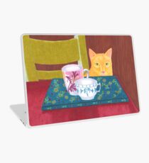 Vinilo para portátil Bodegón con gato y taza de café