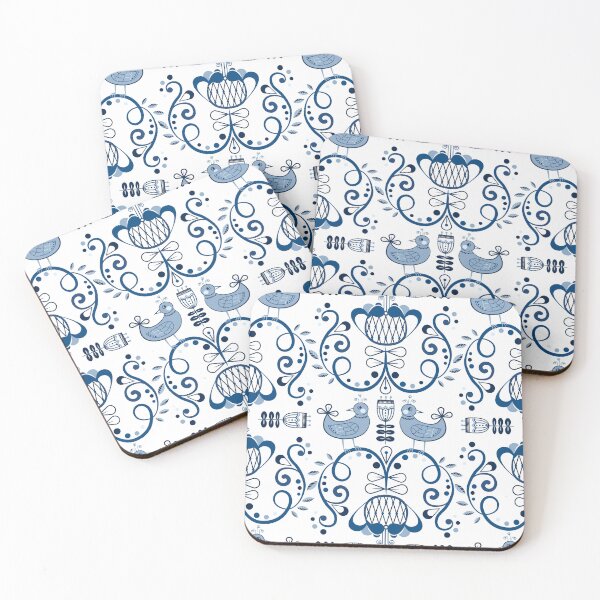 Item preview, Blue monochrome folk pattern designed and sold by Avisnanna.