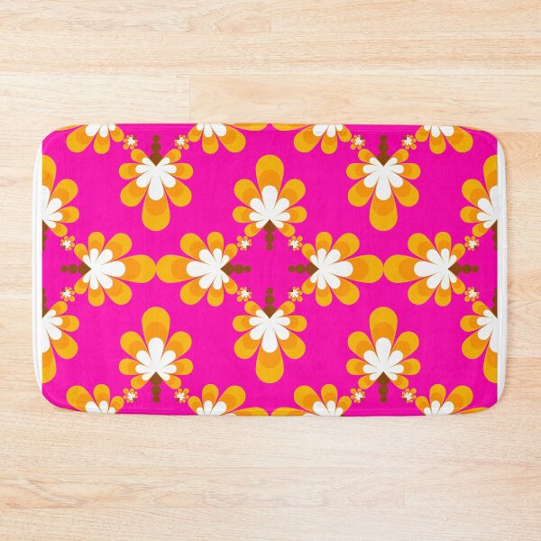 Item preview, colorful floral pattern on pink square background designed and sold by Chamaiporn Pangtorn.