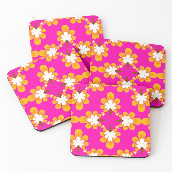 Item preview, colorful floral pattern on pink square background designed and sold by Chamaiporn Pangtorn.