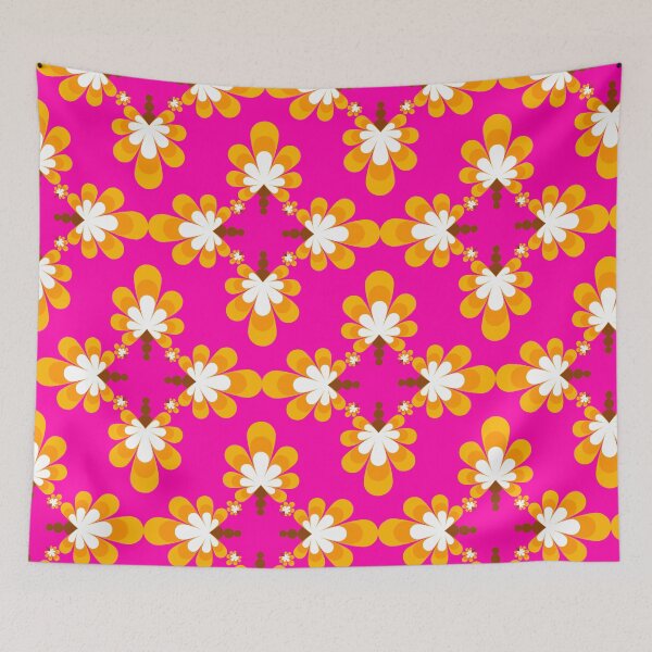 Item preview, colorful floral pattern on pink square background designed and sold by Chamaiporn Pangtorn.