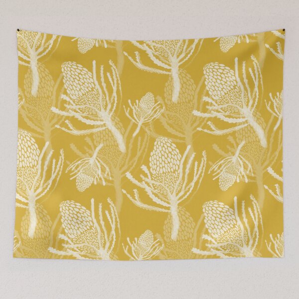 Item preview, Seamless White Protea on Mustard designed and sold by Crimson-thyme.