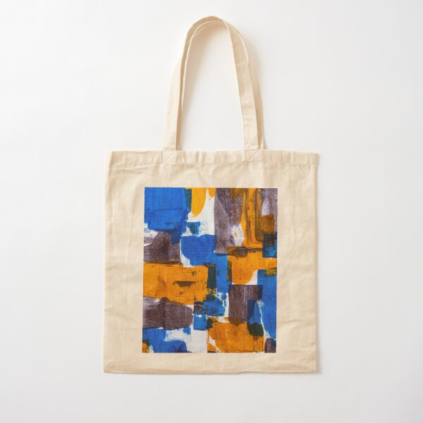 Blue Yellow Brown Canvas Paint Cotton Tote Bag