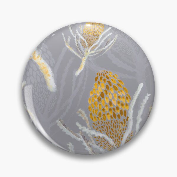Item preview, Seamless Mustard Protea on Grey designed and sold by Crimson-thyme.