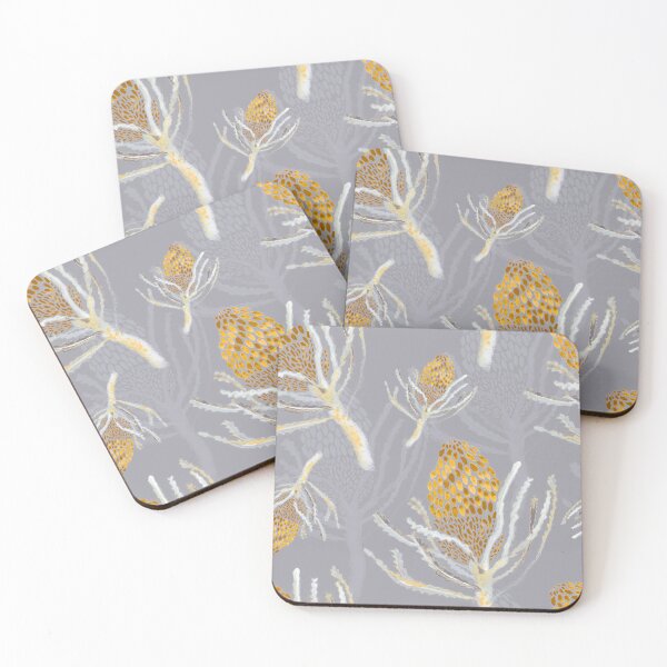 Item preview, Seamless Mustard Protea on Grey designed and sold by Crimson-thyme.