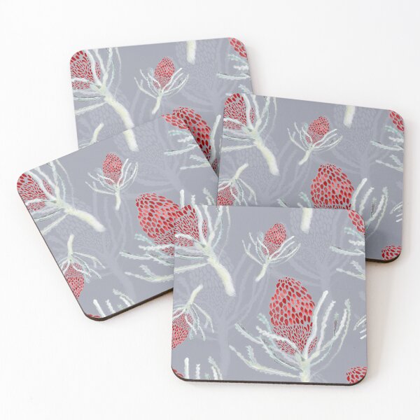 Item preview, Seamless Red Protea on Grey designed and sold by Crimson-thyme.