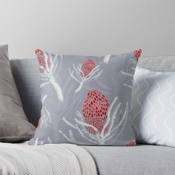 Item preview, Seamless Red Protea on Grey designed and sold by Crimson-thyme.