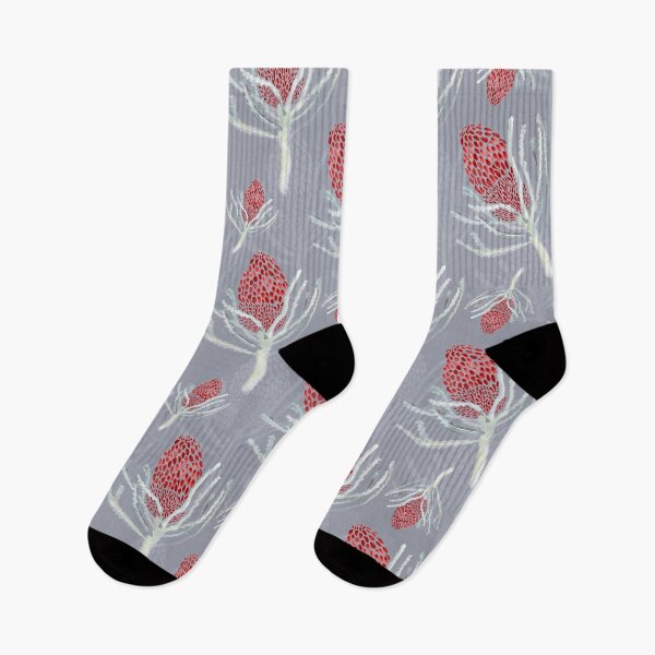 Item preview, Seamless Red Protea on Grey designed and sold by Crimson-thyme.