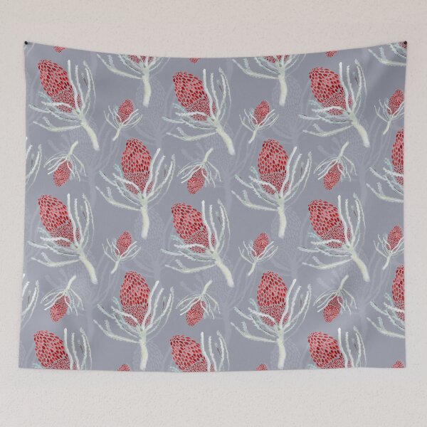 Item preview, Seamless Red Protea on Grey designed and sold by Crimson-thyme.