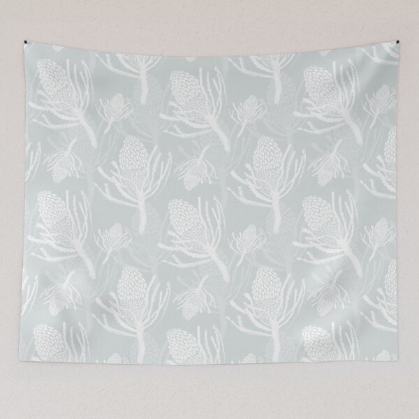 Item preview, Seamless White Protea on Light Turquoise designed and sold by Crimson-thyme.