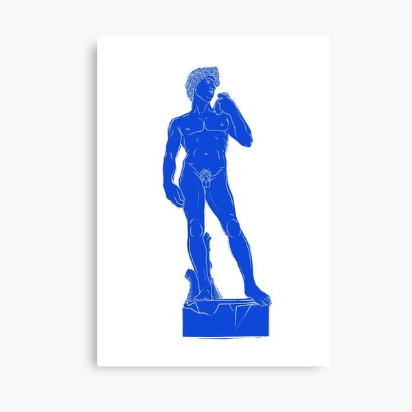 Blue Statue Of David Linocut Canvas Print