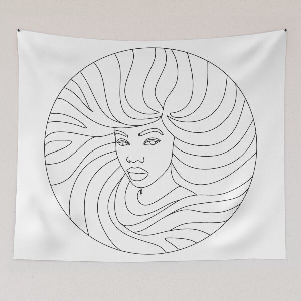 Item preview, Abstract beautiful Afro face with cute hair by one line drawing. Minimalist style portrait. Modern continuous line drawing. Fashion print. Beauty Living Room Art Canvas Print designed and sold by NotUrAverageART.