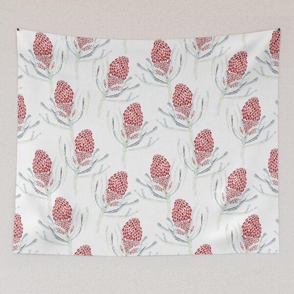 Item preview, Seamless Red Protea Flower Pattern on White designed and sold by Crimson-thyme.