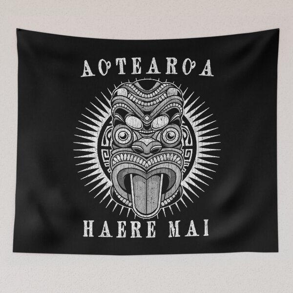 Item preview, Aotearoa (New Zealand) Haere Mai (Welcome) Maori Traditional, Warrior Mask Design designed and sold by Proverbial Wisdom Design.