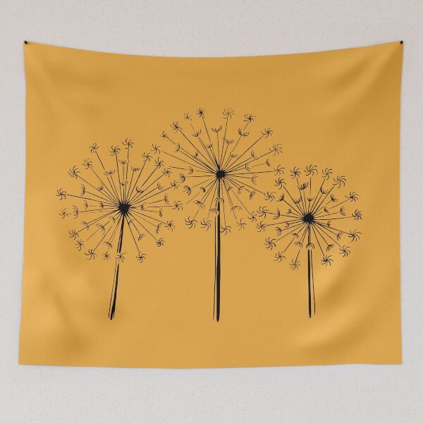 Item preview, Dandelions Linocut print in Mustard Yellow designed and sold by Maddy Bennett.